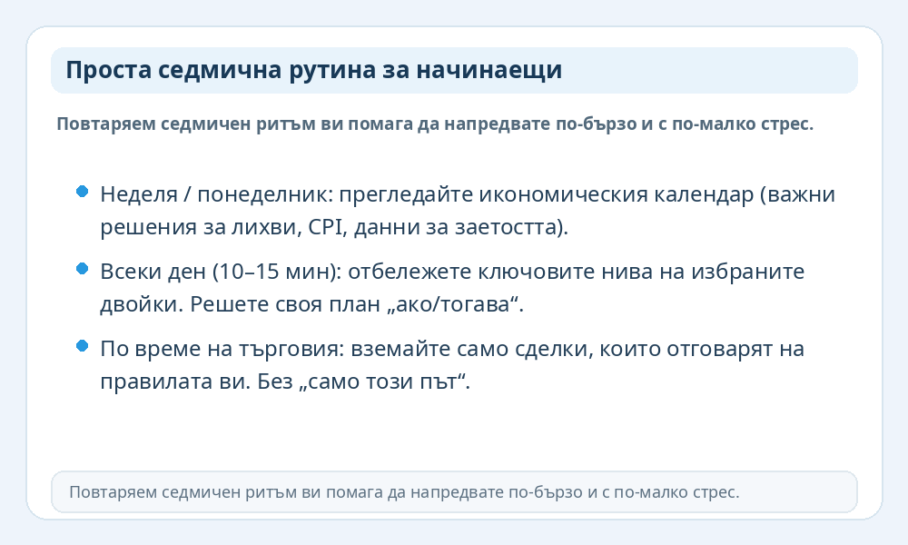 Инфографика за седмична рутина за начинаещи