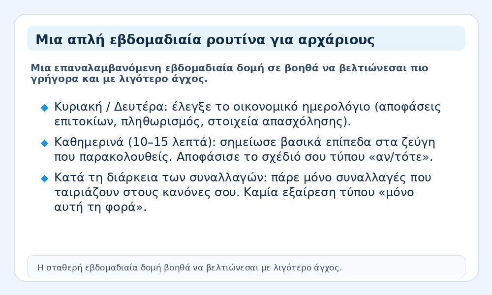 Infographic με εβδομαδιαία ρουτίνα για αρχάριους