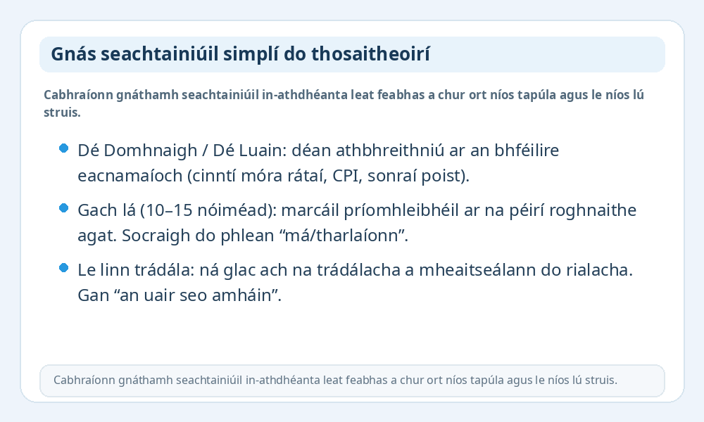 Grafach: gnás seachtainiúil do thosaitheoirí