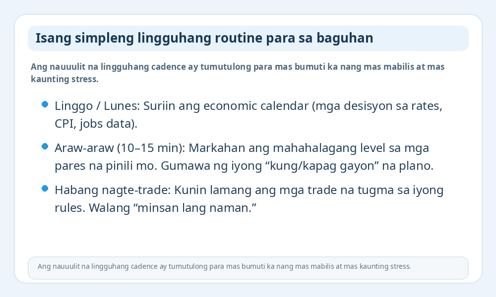 Infographic ng lingguhang routine para sa baguhan