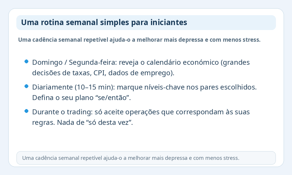 Infográfico com rotina semanal para iniciantes